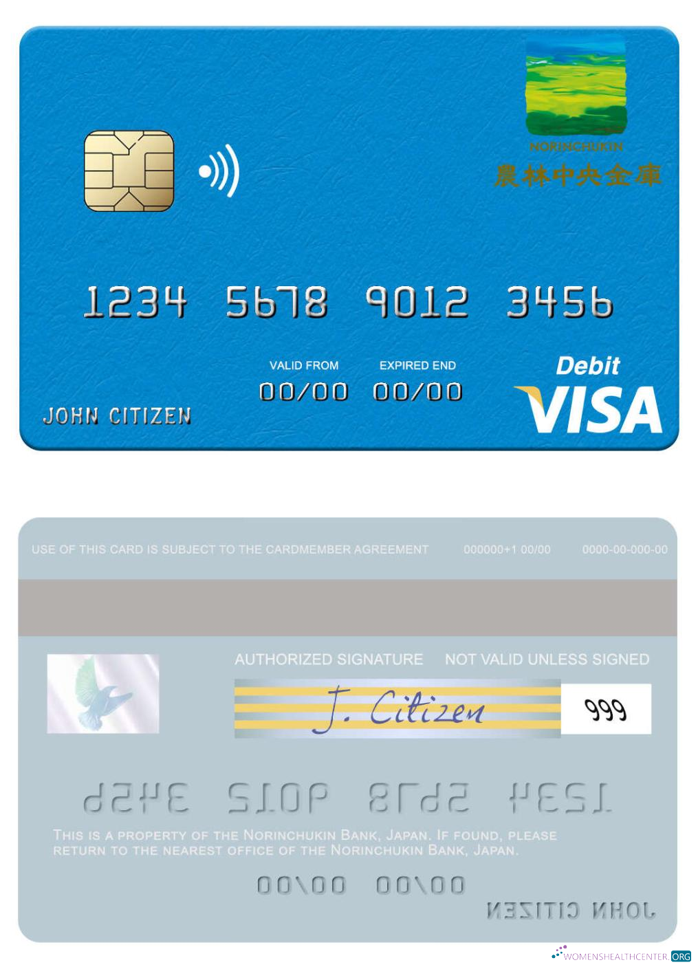 Download Japan Norinchukin Bank visa debit card Photoshop template